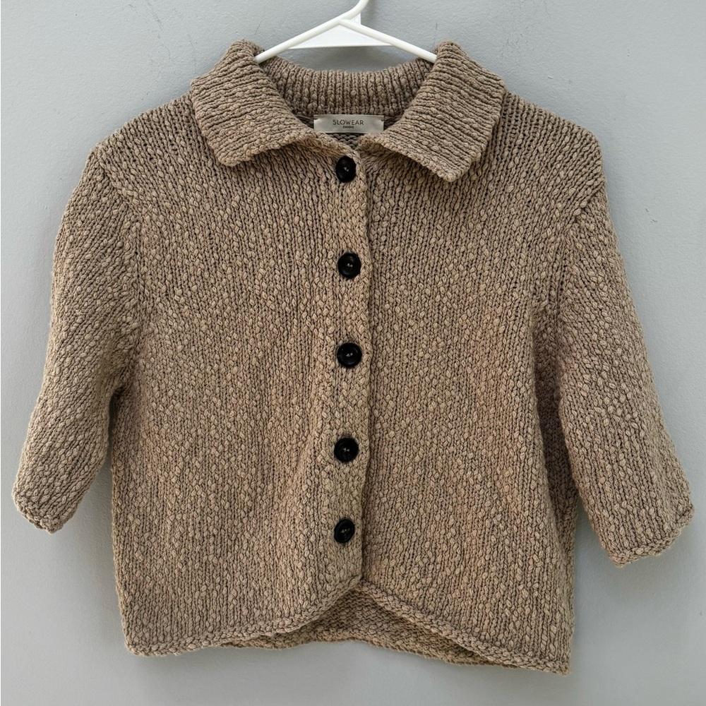 Slowear Textured Short Sleeve Cardigan in Small